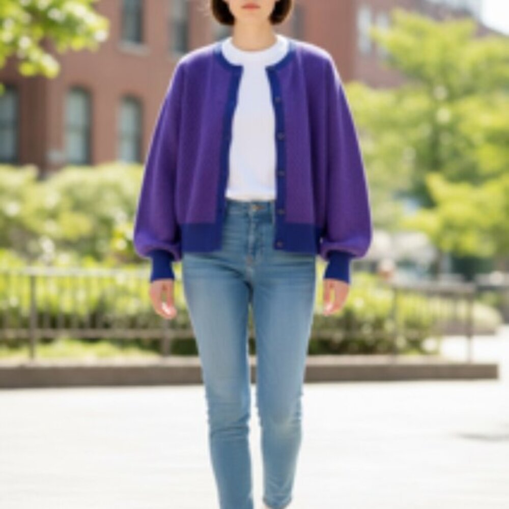 Halston III Lambswool Sweater Women’s Size Large Vintage 1990’s Purple‎ Cardigan